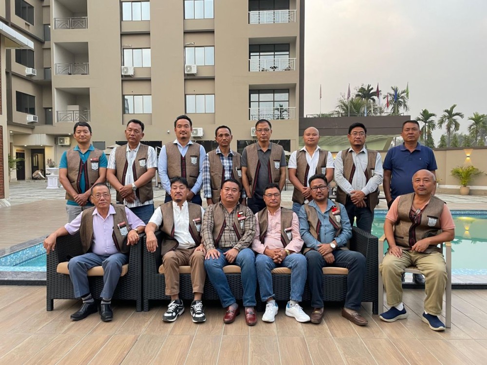 DUCCF President Zasivikho Zakiesato (centre) with other executives at the press conference in Dimapur on February 28. (Morung Photo)